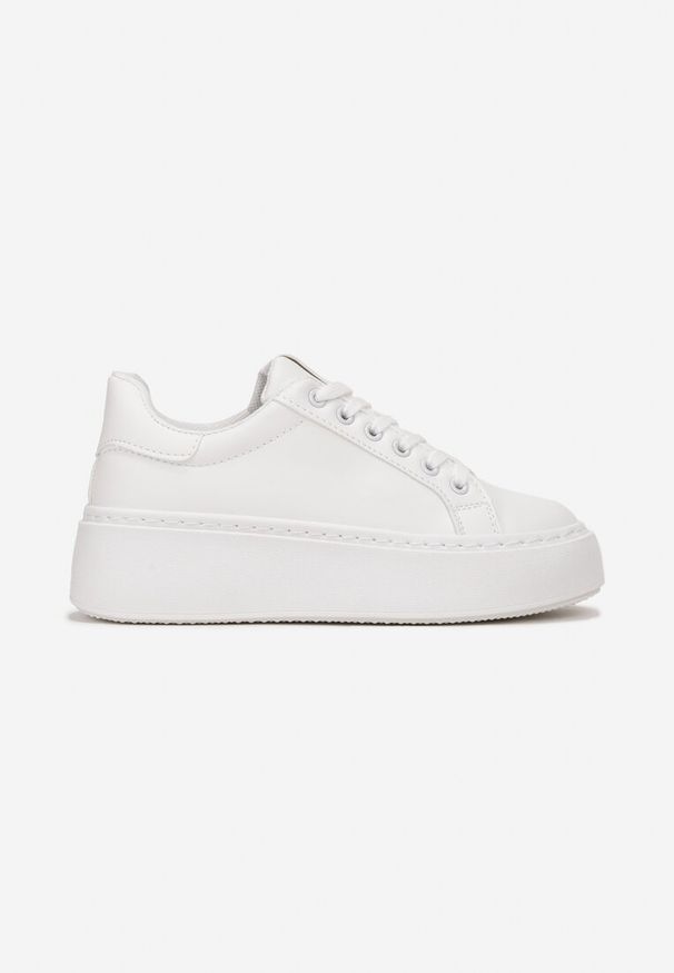 Born2be - Białe Sneakersy na Platformie Berdolina. Okazja: na co dzień. Kolor: biały. Materiał: jeans. Obcas: na platformie