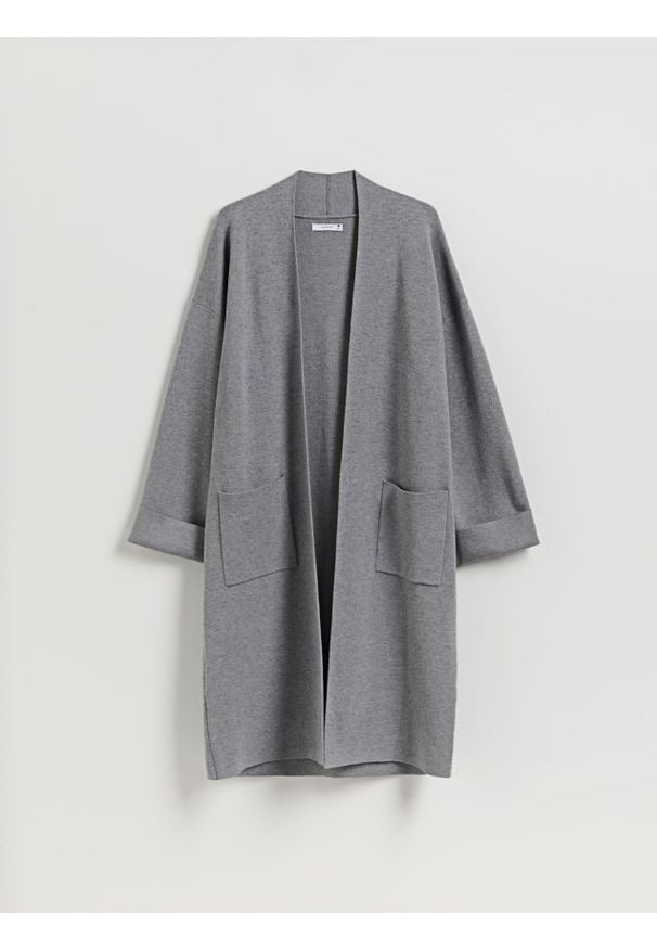 Reserved - Kardigan z kieszeniami - ciemnoszary. Kolor: szary. Materiał: dzianina, wiskoza