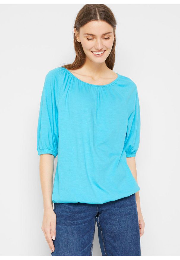 bonprix - T-shirt z czystej bawełny organicznej. Kolor: niebieski. Materiał: bawełna. Długość rękawa: krótki rękaw. Długość: krótkie