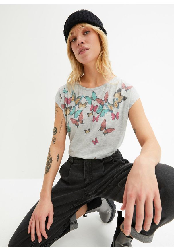 bonprix - T-shirt z miękkiej mieszanki wiskozy. Kolor: szary. Materiał: wiskoza