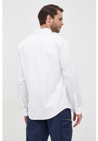 Armani Exchange koszula bawełniana męska kolor biały regular z kołnierzykiem klasycznym. Typ kołnierza: kołnierzyk klasyczny. Kolor: biały. Materiał: bawełna. Wzór: aplikacja. Styl: klasyczny