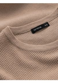 Ombre Clothing - Męski melanżowy sweter ze strukturalnej dzianiny – piaskowy V3 - Rozmiar: XXL. Okazja: na co dzień. Materiał: dzianina. Wzór: melanż. Styl: casual #4