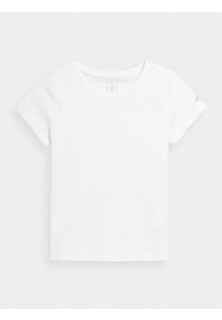 4f - T-shirt gładki dziewczęcy. Kolor: biały. Materiał: bawełna. Wzór: gładki