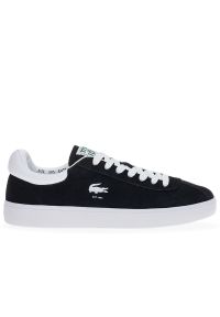 Buty Lacoste Court 746SFA0055-312 - czarne. Okazja: na co dzień. Zapięcie: sznurówki. Kolor: czarny. Materiał: guma, skóra, zamsz, materiał, syntetyk, poliester. Wzór: aplikacja