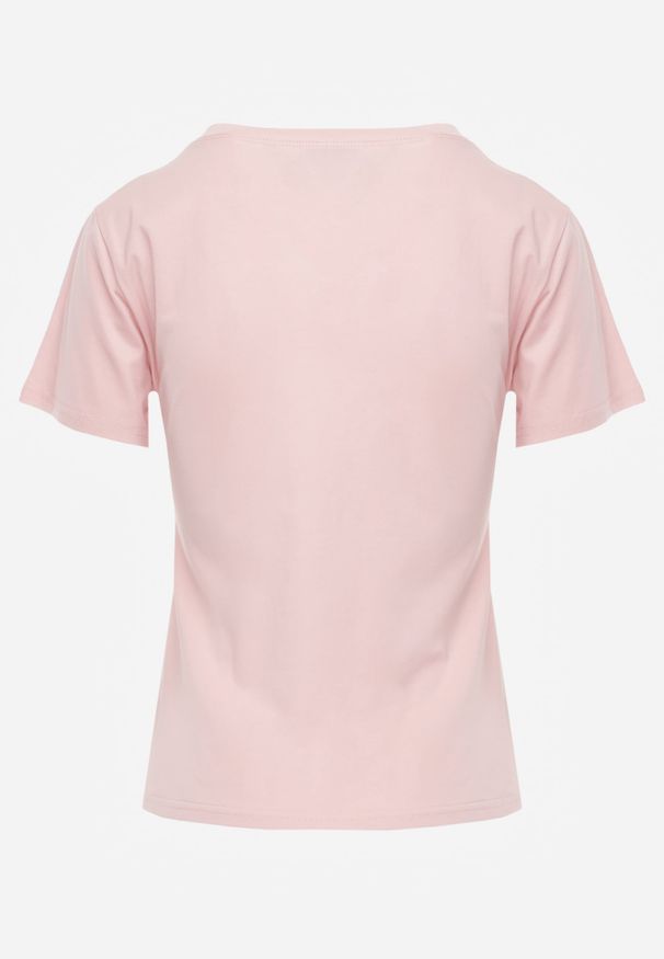 Renee - Różowy Casualowy Bawełniany T-shirt Rivali. Okazja: na co dzień. Kolor: różowy. Materiał: bawełna. Styl: casual