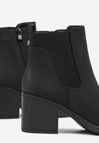 Born2be - Czarne Botki w Stylu Sztybletów na Słupku Hevea. Okazja: na spotkanie biznesowe, do pracy, na co dzień. Zapięcie: zamek. Kolor: czarny. Materiał: jeans. Wzór: aplikacja. Obcas: na słupku. Styl: klasyczny, biznesowy, casual, elegancki #7