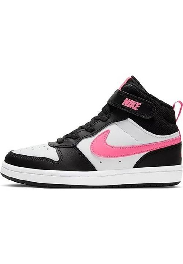 Buty do chodzenia dla dzieci Nike Court Borough Mid2. Zapięcie: rzepy. Kolor: biały, wielokolorowy, czarny. Materiał: materiał, skóra, syntetyk. Szerokość cholewki: normalna. Model: Nike Court. Sport: turystyka piesza