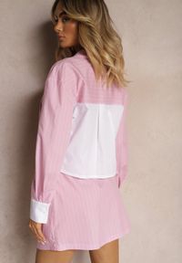 Renee - Różowy Komplet Koszula z Guzikami Spódnica z Gumką w Talii Tiamarita. Kolor: różowy. Materiał: tkanina #3