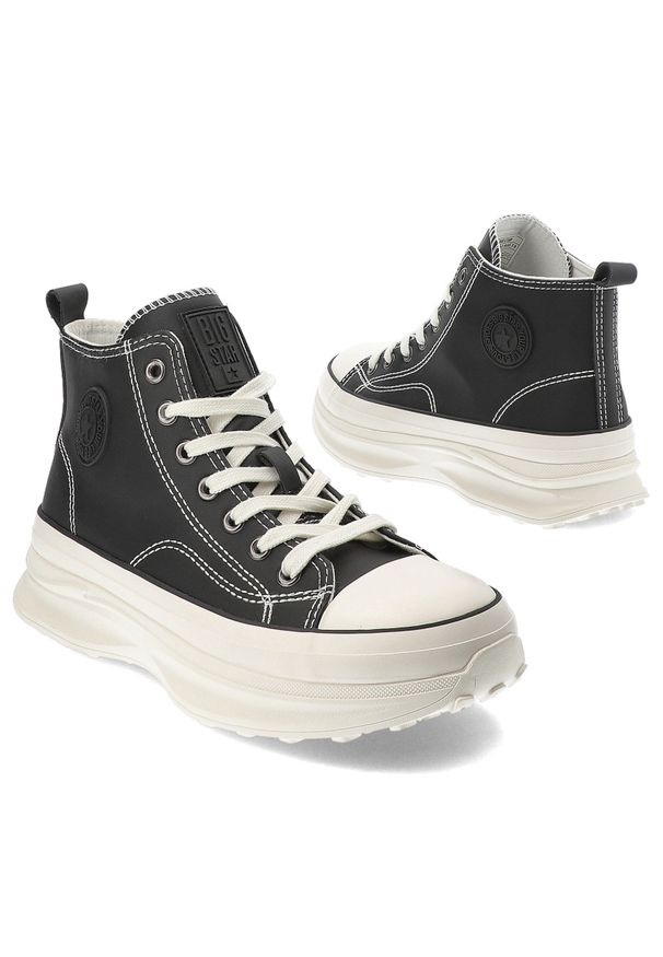 Big-Star - Czarne Sneakersy Big Star Obuwie Na Platformie. Okazja: na co dzień. Nosek buta: okrągły. Kolor: czarny. Materiał: materiał. Obcas: na platformie. Sport: turystyka piesza