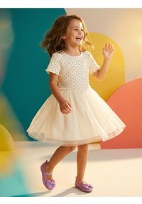 Sinsay - Bawełniana sukienka z tiulowym dołem - kremowy. Kolor: kremowy. Materiał: bawełna, tiul #1