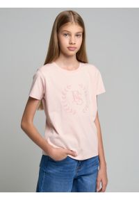 Big-Star - Koszulka dziewczęca różowa Courtney 600. Kolor: różowy. Materiał: materiał, bawełna, dresówka, tkanina. Wzór: nadruk, aplikacja. Styl: klasyczny