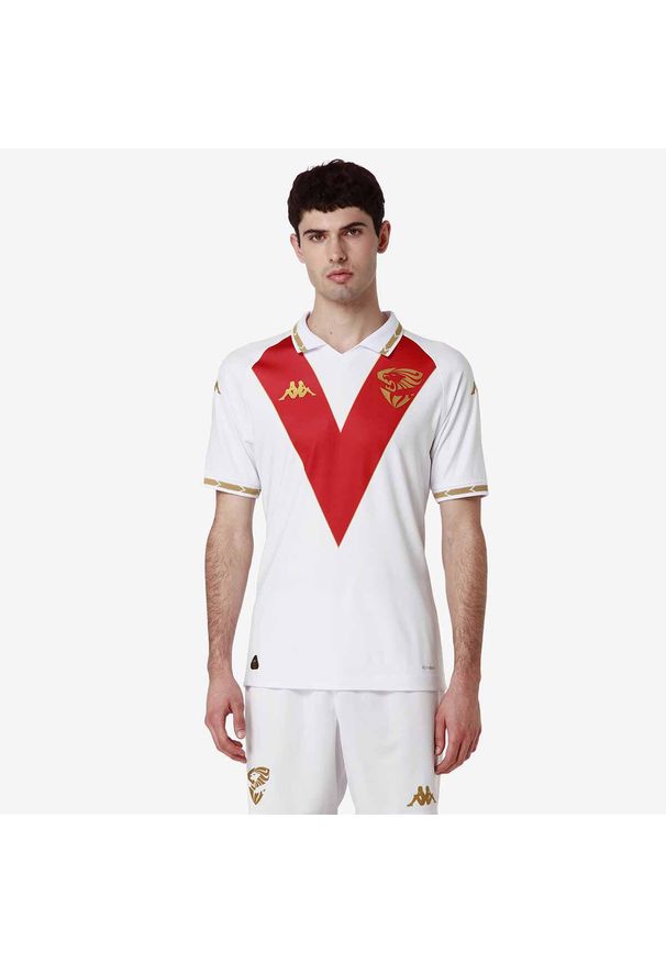 Kappa - Koszulka wyjazdowa Brescia Kombat Pro 2024/25. Kolor: czerwony, biały, wielokolorowy. Sport: piłka nożna