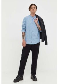 Hollister Co. koszula lniana kolor niebieski regular ze stójką. Typ kołnierza: kołnierzyk stójkowy. Kolor: niebieski. Materiał: len. Długość rękawa: długi rękaw. Długość: długie #3