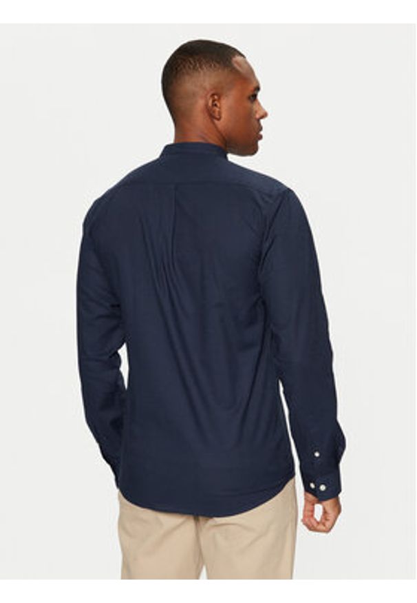 Lindbergh Koszula Oxford Manderin Superflex 30-203174A 1202431 Granatowy Slim Fit. Kolor: niebieski. Materiał: bawełna