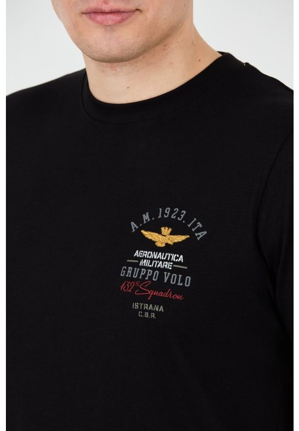 Aeronautica Militare - AERONAUTICA MILITARE Czarny bawełniany męski t-shirt Short Sleeve, Rozmiar XXL. Kolor: czarny. Materiał: bawełna