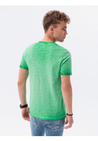 Ombre Clothing - T-shirt męski z kieszonką - zielony melanż V2 S1388 - L. Kolor: zielony. Materiał: jeans, bawełna. Wzór: melanż #1