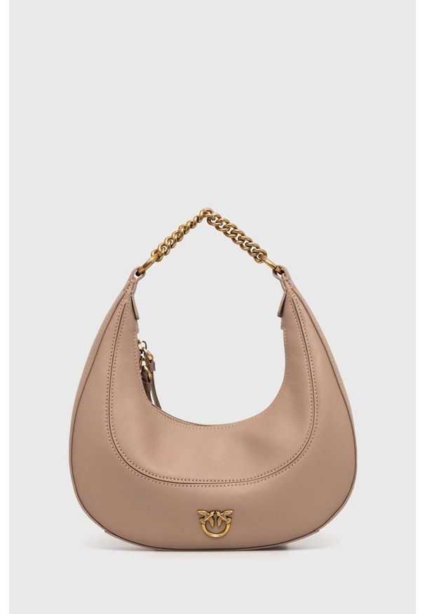 Pinko torebka skórzana kolor beżowy. Kolor: beżowy. Materiał: skórzane