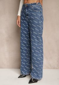 Renee - Niebieskie Jeansy Straight Leg High Waist Zdobione Printem Vilesse. Okazja: na co dzień, na spacer. Stan: podwyższony. Kolor: niebieski. Wzór: aplikacja, nadruk. Styl: klasyczny, casual #5