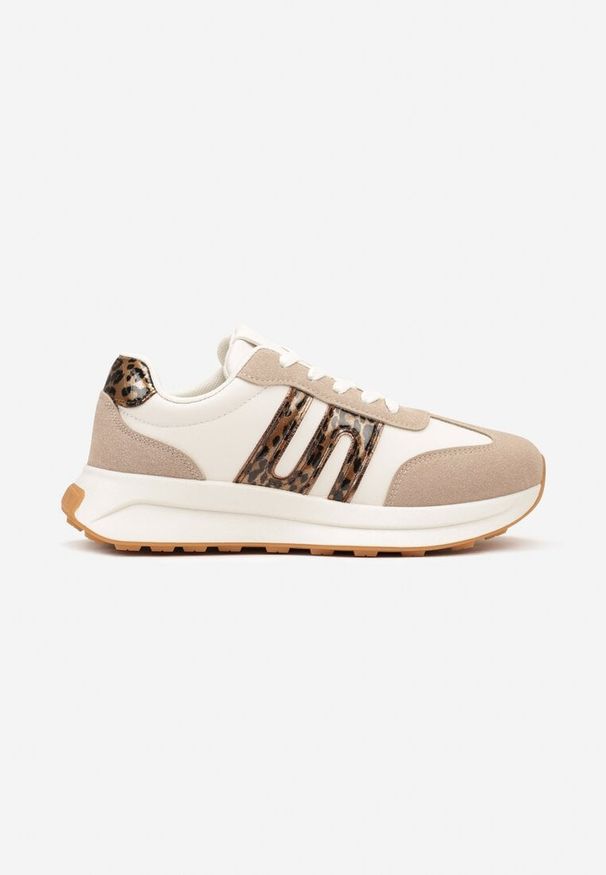 Born2be - Beżowo-Brązowe Płaskie Sneakersy z Geometrycznym Wzorem Nevlene. Nosek buta: okrągły. Zapięcie: sznurówki. Kolor: beżowy. Wzór: geometria. Obcas: na obcasie. Wysokość obcasa: niski