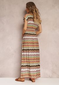 Renee - Beżowa Wzorzysta Sukienka Maxi z Gumką w Talii i Rozkloszowanym Dołem Noareya. Okazja: na co dzień. Kolor: beżowy. Typ sukienki: kopertowe, proste. Styl: casual. Długość: maxi #5