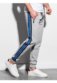 Ombre Clothing - Spodnie męskie dresowe joggery P854 - szare - XXL. Kolor: szary. Materiał: dresówka. Wzór: haft, kolorowy. Styl: retro #4