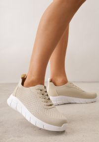 Renee - Beżowe Siateczkowe Buty Sportowe na Piankowej Podeszwie z Tłoczeniami Nisitia. Okazja: na co dzień. Kolor: beżowy. Szerokość cholewki: normalna #1