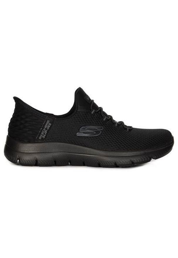 skechers - Buty do chodzenia damskie Skechers Slips-ins. Kolor: czarny. Materiał: materiał, syntetyk. Szerokość cholewki: normalna. Sport: turystyka piesza