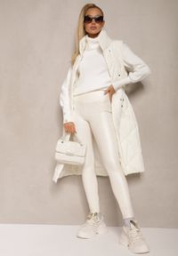 Renee - Białe Legginsy z Ekoskóry High Waist z Imitacjami Kieszeni Salabria. Okazja: na co dzień. Stan: podwyższony. Kolor: biały. Materiał: skóra, materiał. Długość: długie. Styl: wizytowy, casual, elegancki #4