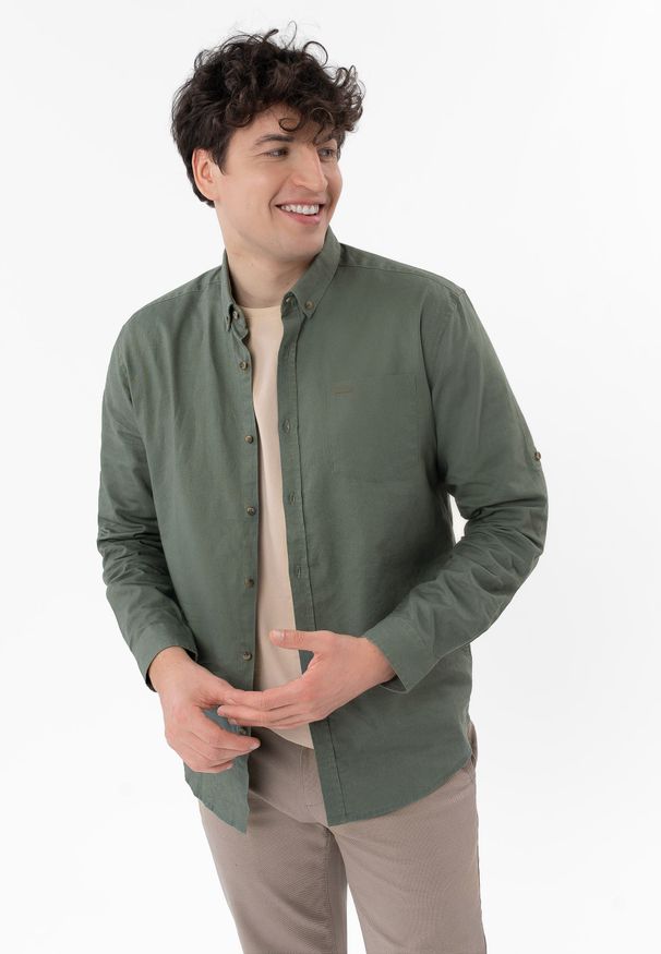 Volcano - Koszula lniana z wiskozą K-VINCES. Materiał: wiskoza, len. Długość rękawa: długi rękaw. Długość: długie. Sezon: lato