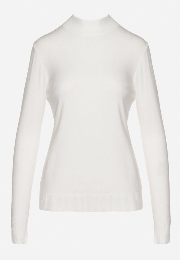 Born2be - Biały Klasyczny Półgolf z Domieszką Kaszmiru Zailena. Okazja: na co dzień, na imprezę. Kolor: biały. Materiał: kaszmir. Wzór: aplikacja. Styl: klasyczny