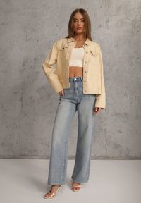 Renee - Jasnożółta Jeansowa Kurtka z Bawełny Perilopei. Okazja: na co dzień. Kolekcja: plus size. Kolor: żółty. Materiał: bawełna, jeans. Styl: casual #6