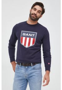 GANT - Gant bluza męska kolor granatowy z nadrukiem. Okazja: na co dzień. Kolor: niebieski. Materiał: bawełna. Wzór: nadruk. Styl: casual #2