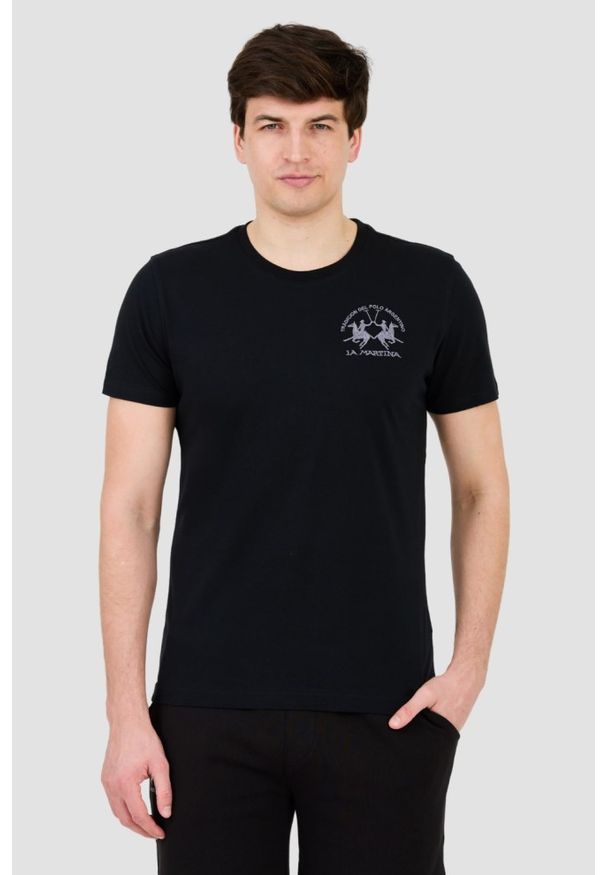 La Martina - LA MARTINA Czarny męski t-shirt z dużym logo, Rozmiar XL. Kolor: czarny
