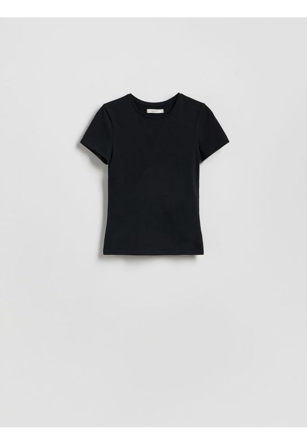 Reserved - Bawełniany t-shirt slim fit - czarny. Kolor: czarny. Materiał: bawełna
