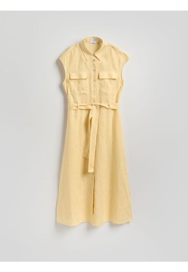 Reserved - Sukienka szmizjerka z lnu - jasnożółty. Kolor: żółty. Materiał: len. Typ sukienki: szmizjerki