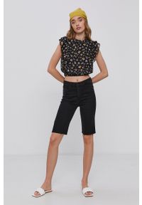 TALLY WEIJL - Tally Weijl Szorty jeansowe damskie kolor czarny gładkie high waist. Okazja: na co dzień. Stan: podwyższony. Kolor: czarny. Materiał: jeans. Wzór: gładki. Styl: casual