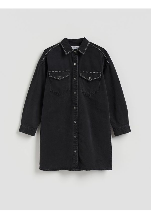 Reserved - Jeansowa sukienka mini - czarny. Kolor: czarny. Materiał: jeans. Typ sukienki: proste. Długość: mini