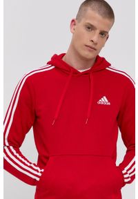 Adidas - adidas Bluza męska kolor czerwony z kapturem gładka. Okazja: na co dzień. Typ kołnierza: kaptur. Kolor: czerwony. Materiał: dzianina, poliester, bawełna. Wzór: gładki. Styl: casual #6