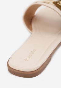 Renee - Beżowe Klapki w Stylu Boho z Plecionką z Rafii i Metalową Klamerką Mezelin. Okazja: na co dzień. Kolor: beżowy. Materiał: jeans, len. Sezon: lato. Styl: boho #4