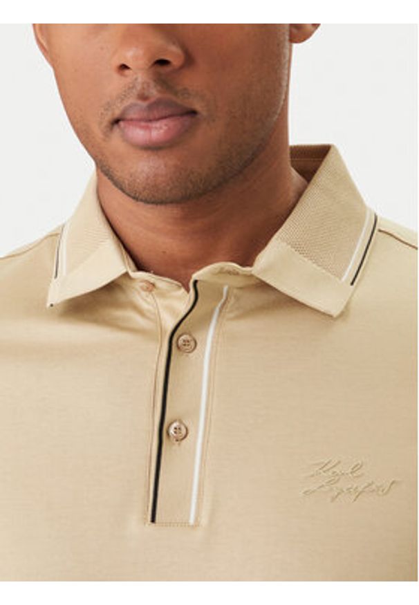 Karl Lagerfeld - KARL LAGERFELD Polo 745002 562200 Beżowy Regular Fit. Typ kołnierza: polo. Kolor: beżowy. Materiał: bawełna