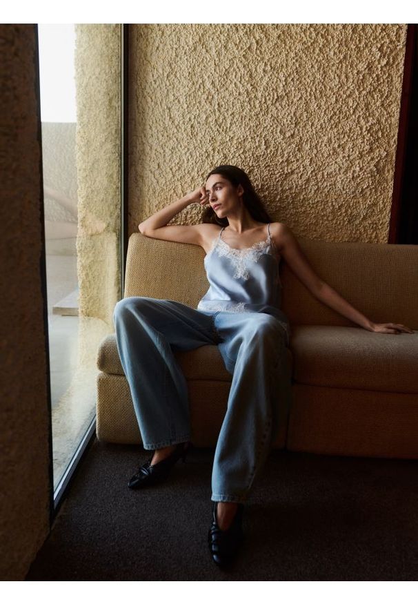 Reserved - Bieliźniany top - jasnoniebieski. Kolor: niebieski. Materiał: tkanina. Wzór: gładki