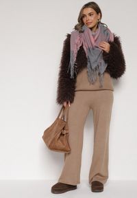 Born2be - Różowo-Szary Szalik Bellaern. Kolor: różowy. Materiał: bawełna, wiskoza, tkanina, futro. Styl: elegancki #3