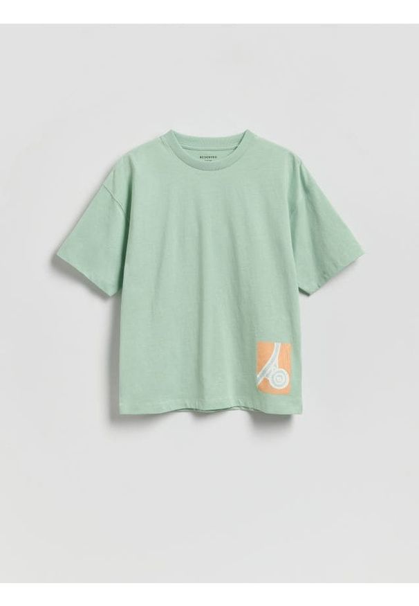 Reserved - Bawełniany t-shirt - jasnozielony. Kolor: zielony. Materiał: bawełna