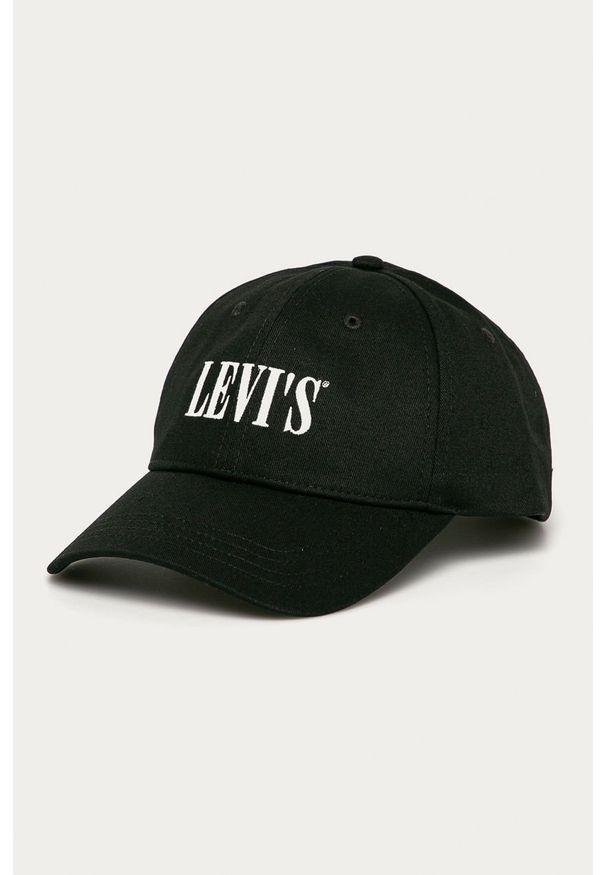 Levi's® - Levi's - Czapka. Kolor: czarny. Materiał: tkanina, bawełna. Wzór: aplikacja. Styl: biznesowy