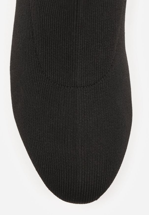 Born2be - Czarne Botki Vices na Stożkowym Obcasie ze Skarpetkową Cholewką Aturrie. Okazja: na co dzień. Zapięcie: bez zapięcia. Kolor: czarny. Materiał: jeans. Szerokość cholewki: normalna. Obcas: na obcasie. Styl: elegancki, casual. Wysokość obcasa: średni