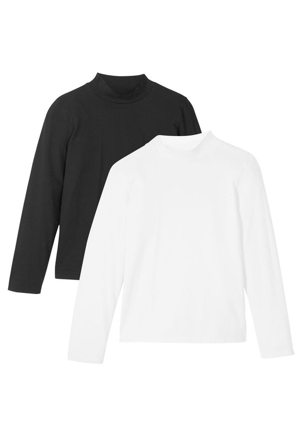 Shirt dziewczęcy z golfem (2 szt.), bawełna organiczna bonprix biel wełny-czarny. Typ kołnierza: golf. Kolor: biały. Materiał: materiał, bawełna