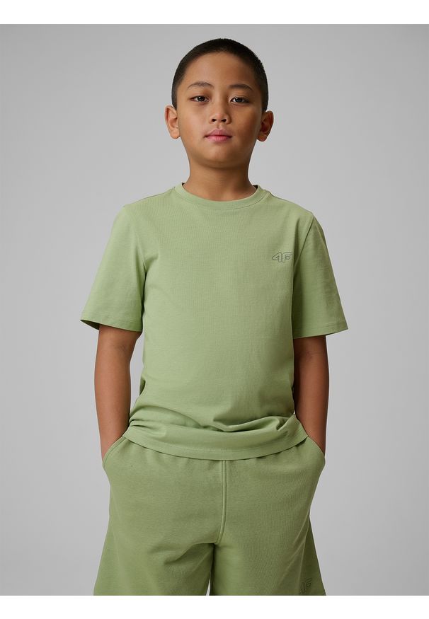 4f - 4F T-shirt regular gładki chłopięcy - zielony 128 (7-8 lat). Kolor: turkusowy. Materiał: bawełna, skóra, materiał. Wzór: gładki. Sezon: lato. Styl: klasyczny