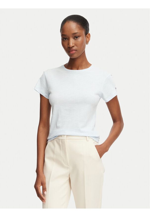 TOMMY HILFIGER - Tommy Hilfiger T-Shirt WW0WW48702 Niebieski jasny Slim Fit. Kolor: niebieski. Materiał: bawełna