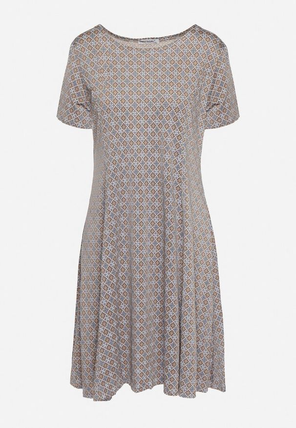 Born2be - Niebiesko-Beżowa Rozkloszowana Sukienka Mini z Elastycznej Wiskozy Annamarie. Kolor: niebieski. Materiał: wiskoza. Długość: mini