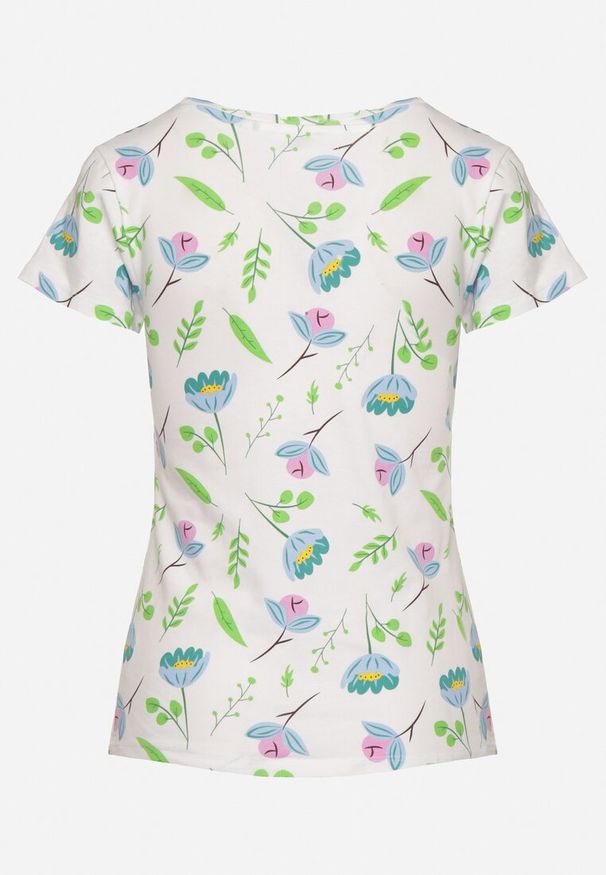 Born2be - Biało-Zielony Bawełniany T-shirt Ozdobiony Nadrukiem Zarice. Okazja: na co dzień. Kolor: biały. Materiał: bawełna. Wzór: aplikacja, nadruk. Styl: klasyczny, casual